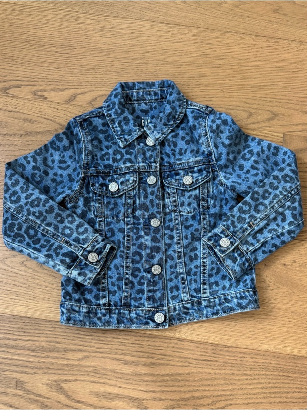Gap Kids Leopard Print Denim Jacket - Toddler Size 5 - EUC - Denim Blue & Black